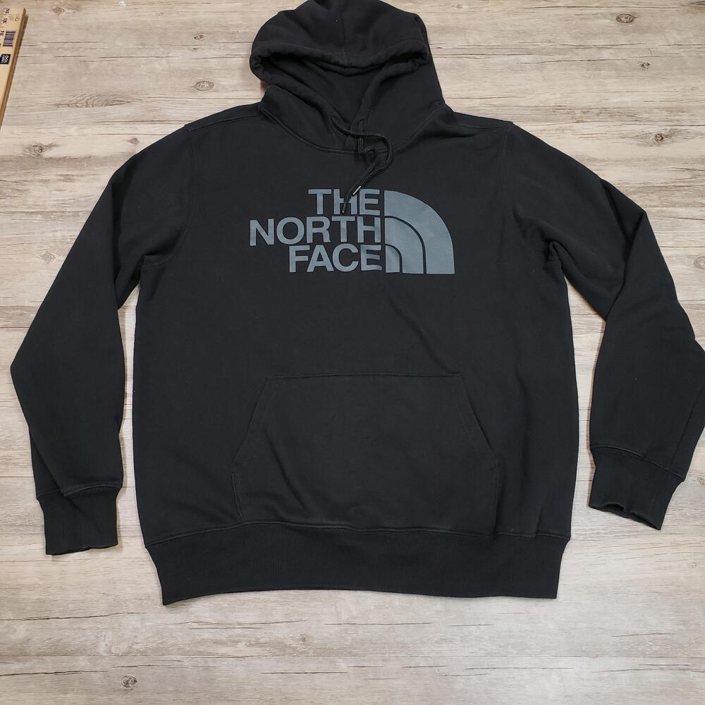 The North Face Hoodie Sweatshirt Mens Large Black Big Logo Fleece Pullover A4M4B